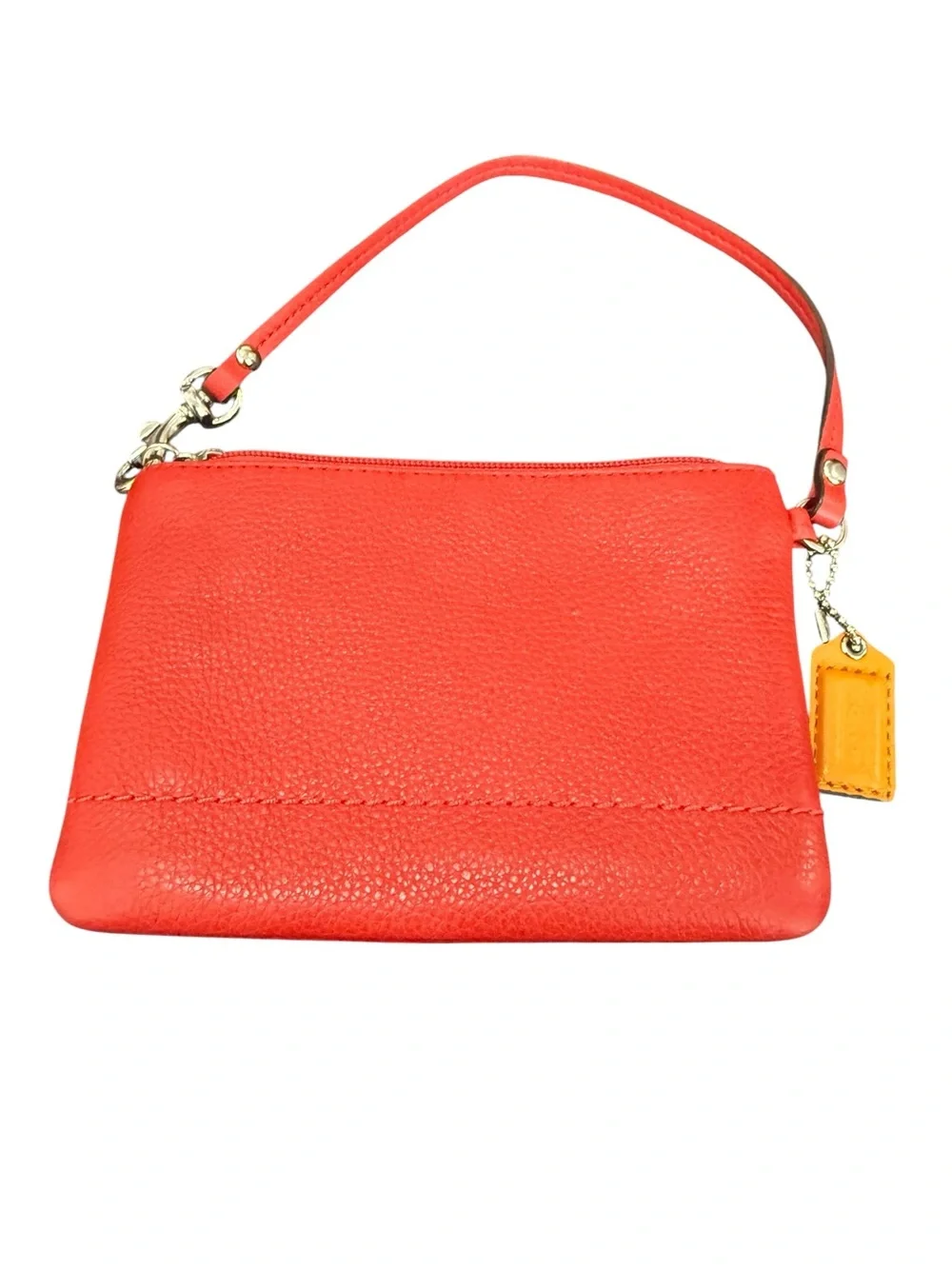 Coach Coral-Red Leather Wristlet with Logo Tag